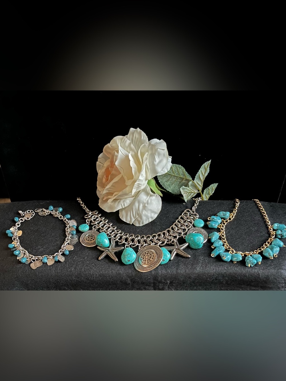 Boho Turquoise Jewelry Lot | Starfish Statement Necklace & Bracelets Set